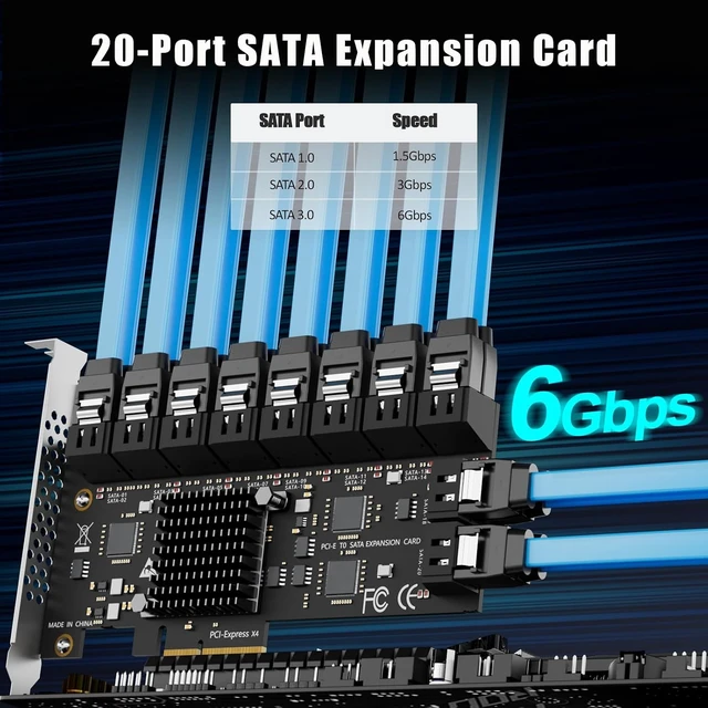 Alt view image 3 of 7 - SA3220C 20 Port PCIe SATA Expansion Card, SATA III 6Gbps, ASM1164