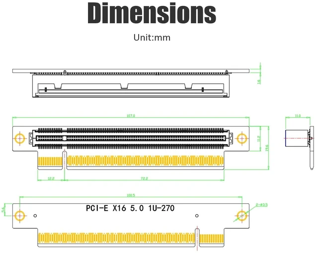 Alt view image 7 of 7 - PA17 PCIe 5.0 x16 Riser Adapter Card, Left Angle 0-270°, 1U/2U