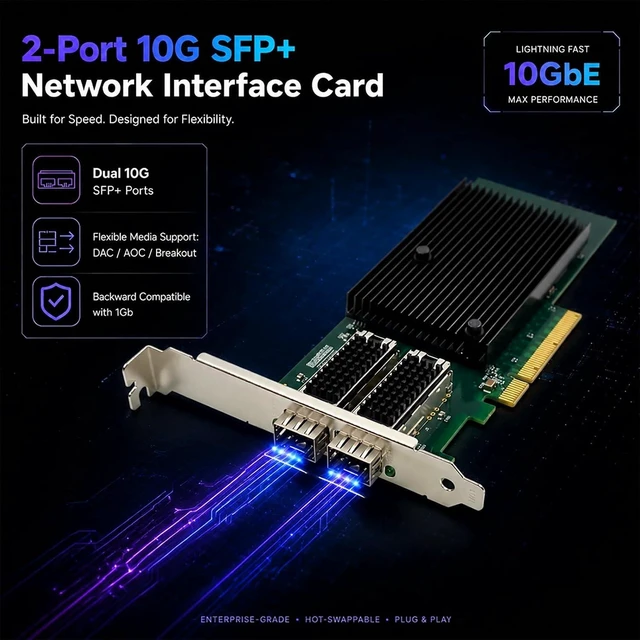 Alt view image 2 of 7 - ST7218 Dual 10GbE SFP+ Network Card, Intel X710-BM2, PCIe 3.0 x8