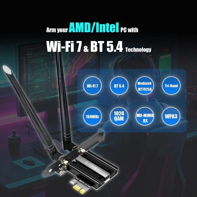 Alt view image 2 of 7 - BE6500 WiFi 7 PCIe Card for PC, Tri-Band, Bluetooth 5.4, MT7925B
