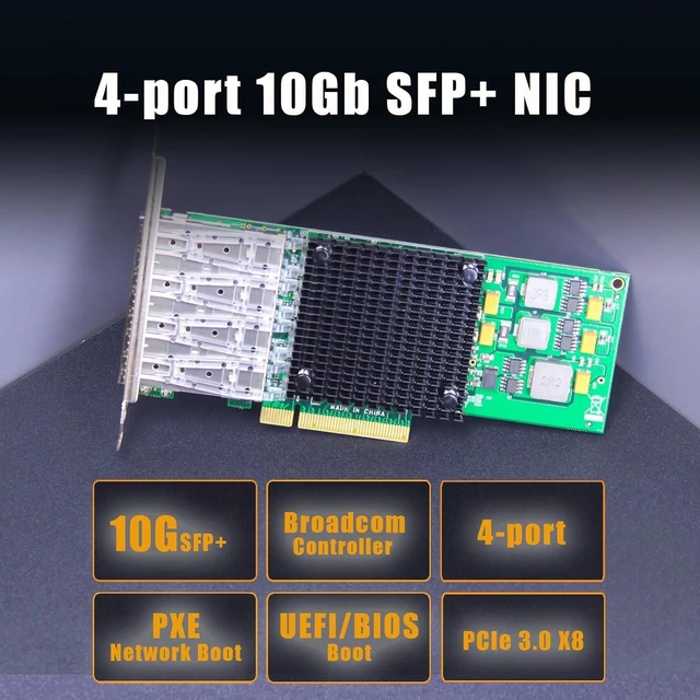 Alt view image 2 of 7 - ST7322 Quad 10GbE SFP+ NIC, Broadcom BCM57840, PCIe 3.0 x8, Toe