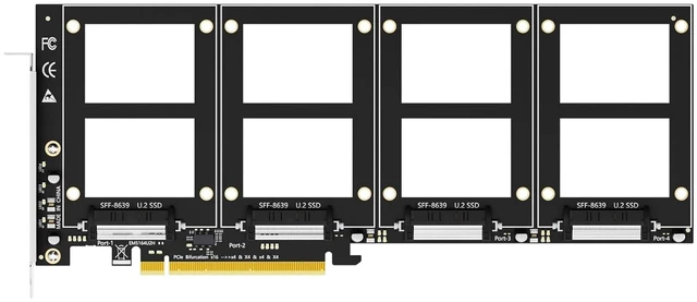 Main image of PU41 Quad U.2 SFF-8639 to PCIe 4.0 X16, Bifurcation Required