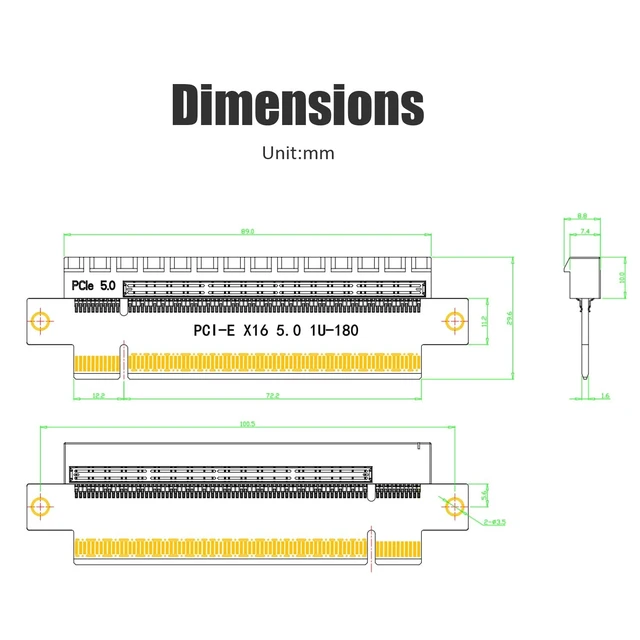 Alt view image 7 of 7 - PA17 PCIe 5.0 x16 Riser Adapter Card, Straight Angle, 1U/2U