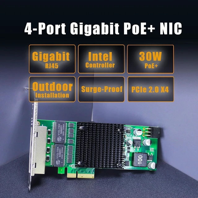 Alt view image 2 of 7 - ST7456 4-Port Gigabit PoE+ PCIe Network Card, Surge-Proof