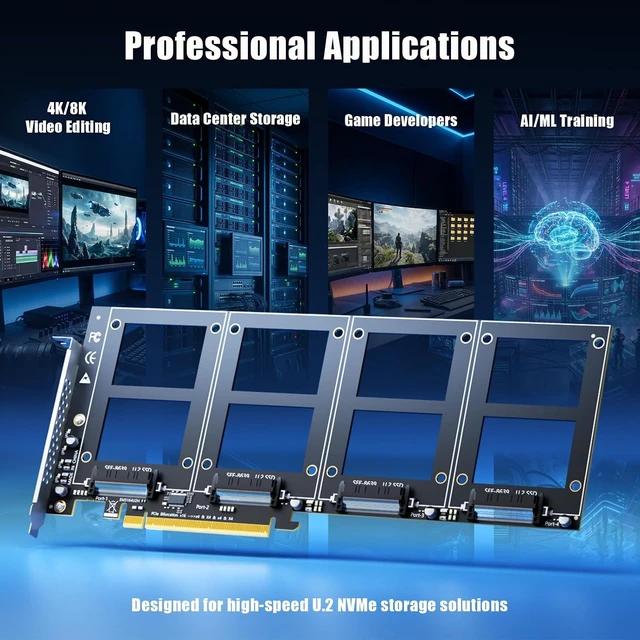 Alt view image 7 of 7 - PU41 Quad U.2 SFF-8639 to PCIe 4.0 X16, Bifurcation Required
