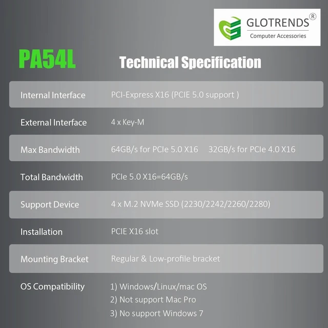 Alt view image 7 of 7 - Quad M.2 NVMe to PCIe 5.0 X16 Adapter, Bifurcation Required