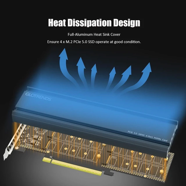 Alt view image 6 of 7 - Quad M.2 NVMe to PCIe 5.0 X16 Adapter, Bifurcation Required