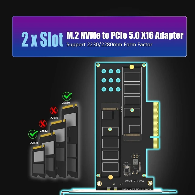 Alt view image 4 of 7 - Dual M.2 NVMe to PCIe 5.0 X8 Adapter, Bifurcation Required