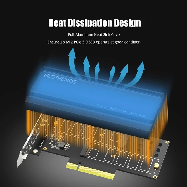 Alt view image 5 of 7 - Dual M.2 NVMe to PCIe 5.0 X8 Adapter, Bifurcation Required
