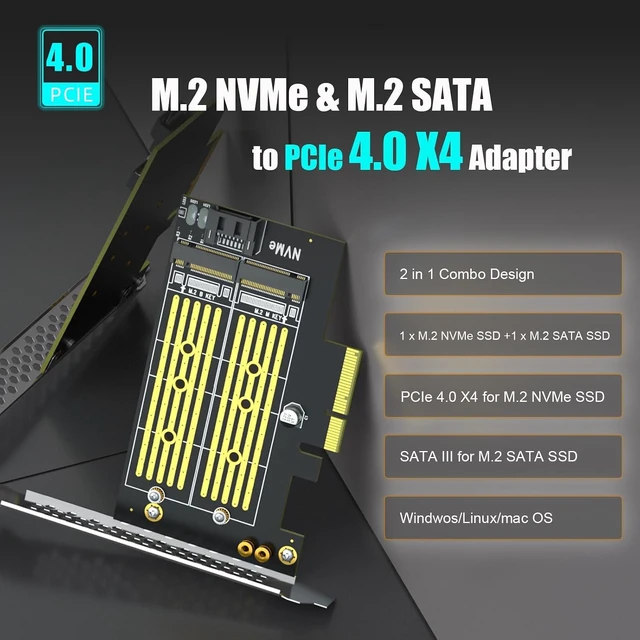 Alt view image 2 of 7 - PA12 M.2 PCIe 4.0 X4 Adapter for NVMe SSD and M.2 SATA SSD