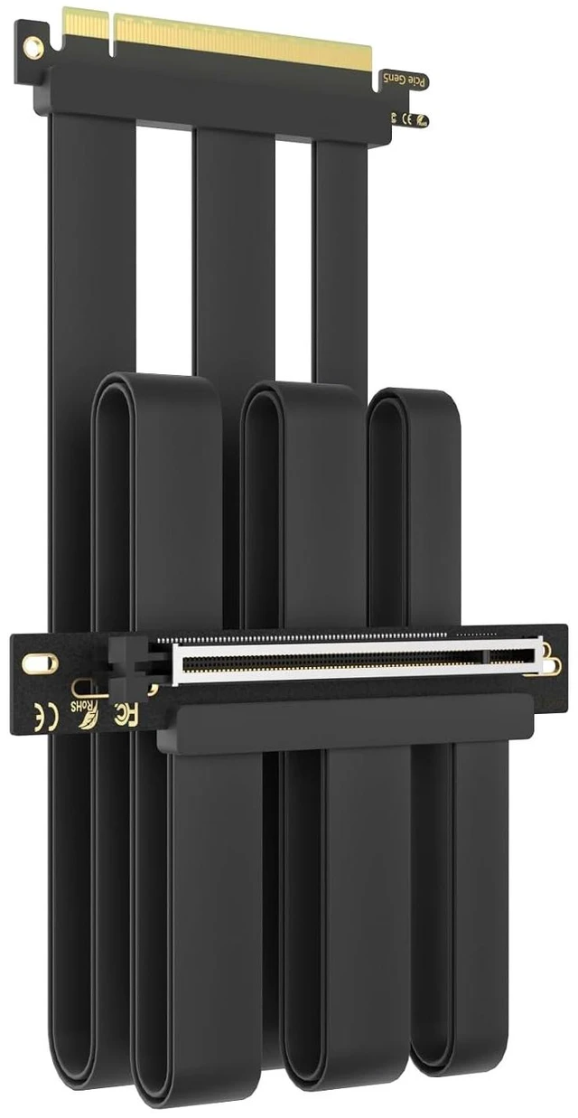 Main image of 600mm PCIe 5.0 x16 GPU Riser Cable, 90 Degree Right Angle, Black