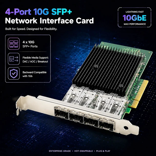 Alt view image 2 of 7 - ST7219 Quad 10GbE SFP+ Network Card, Intel XL710-BM1, PCIe x8