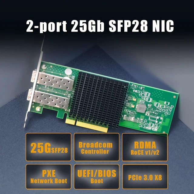 Alt view image 2 of 7 - ST7443 Dual 25GbE SFP28 NIC, Broadcom BCM57414, RDMA, PCIe x8