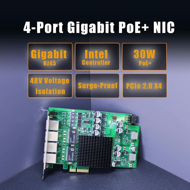 Alt view image 2 of 7 - ST7458 4-Port Gigabit PoE+ Network Card, Voltage Isolation
