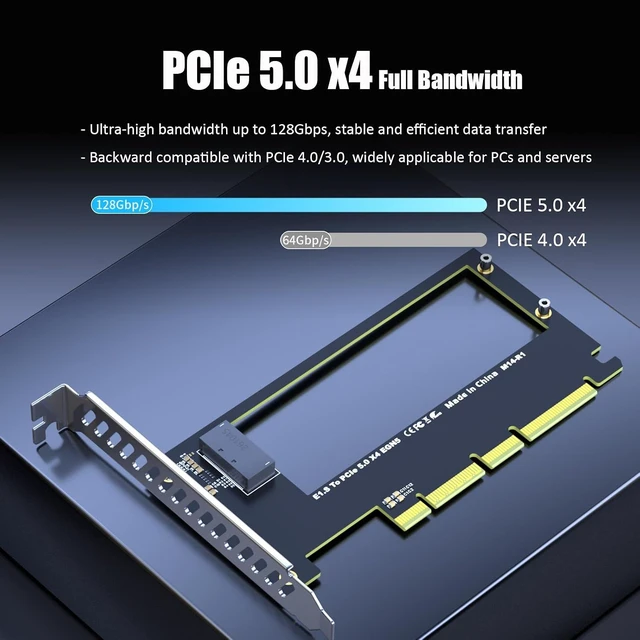 Alt view image 3 of 7 - M14 E1.S to PCIe 5.0 X4 Adapter Card for EDSFF NVMe SSD