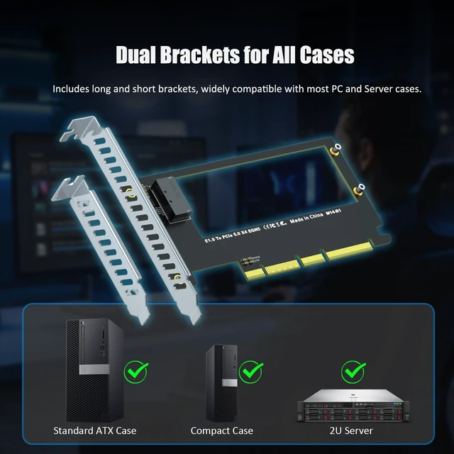 Alt view image 7 of 7 - M14 E1.S to PCIe 5.0 X4 Adapter Card for EDSFF NVMe SSD