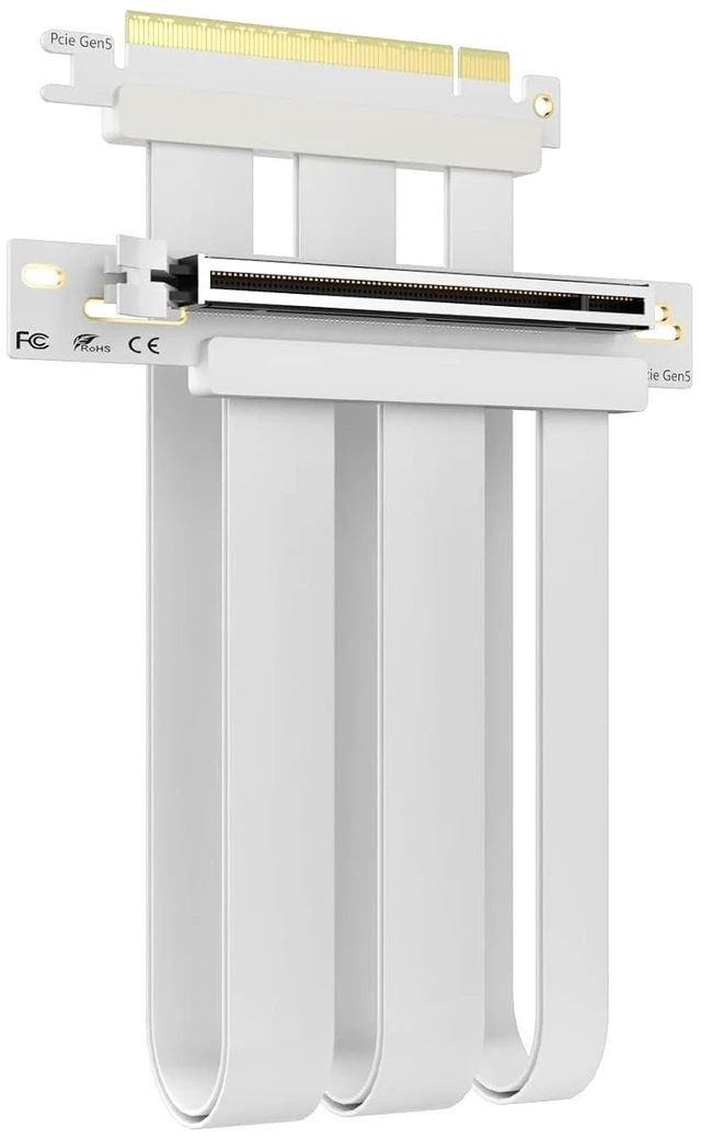 Main image of 300mm PCIe 5.0 x16 GPU Riser Cable, 90 Degree Right Angle, White