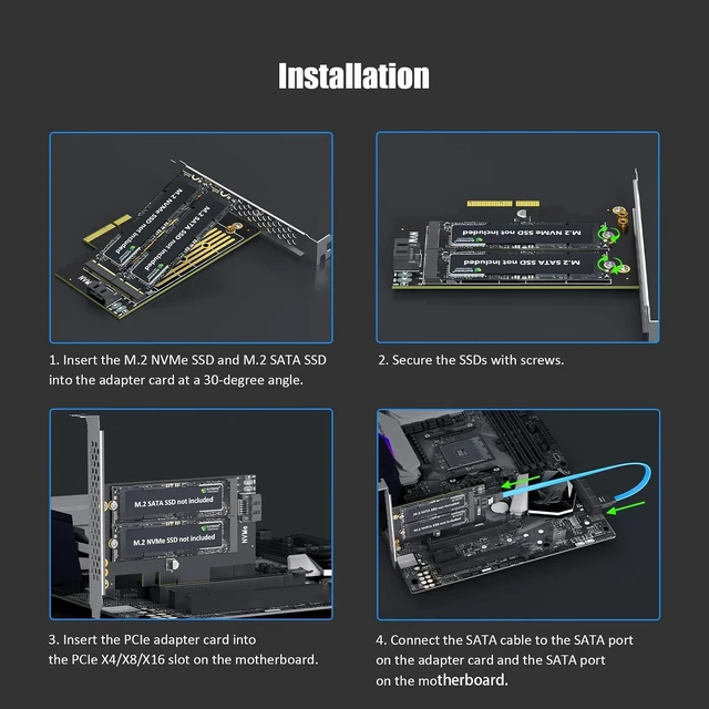 Alt view image 7 of 7 - PA12 M.2 PCIe 4.0 X4 Adapter for NVMe SSD and M.2 SATA SSD