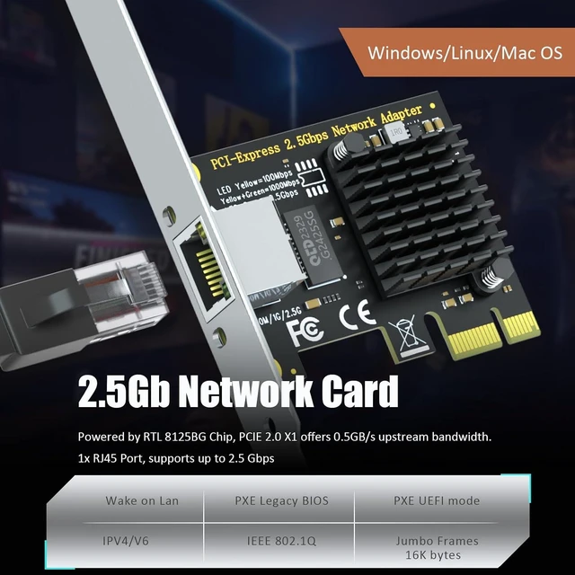Alt view image 3 of 7 - LE8105 2.5Gb PCIe Network Card, RJ45 Ethernet NIC, Low Profile