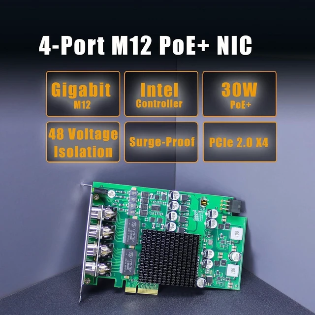 Alt view image 2 of 7 - ST7478 4-Port M12 PoE+ Gigabit PCIe Network Card, Industrial