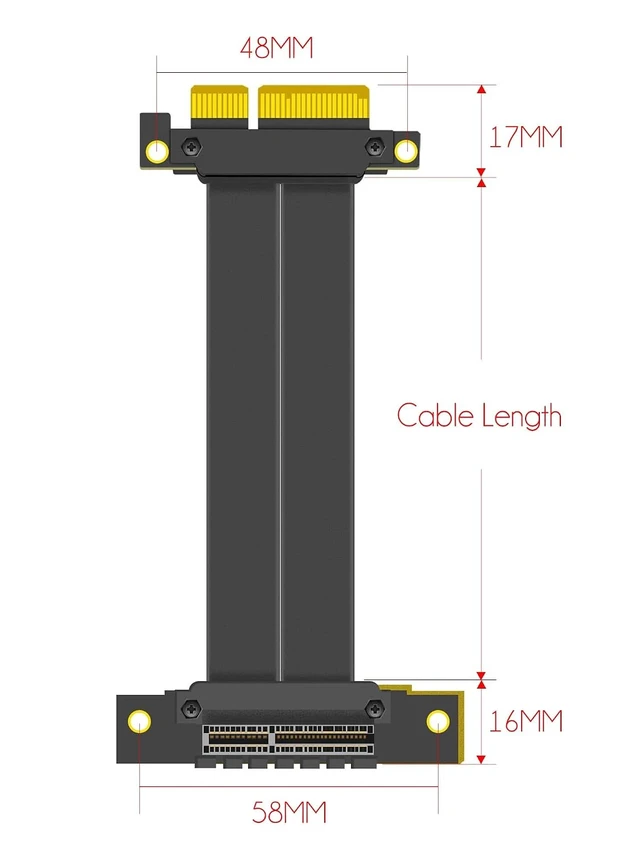 Alt view image 5 of 7 - 600mm PCIe 3.0 X4 Riser Cable for M.2, WiFi, Firewire, USB, Sound Cards, etc