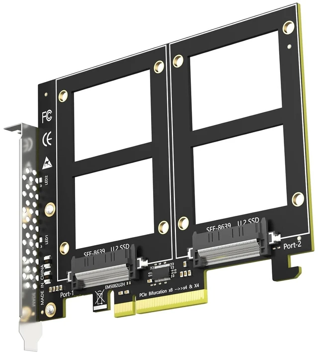 Main image of PU21 Dual U.2 SFF-8639 SSD to PCIe 3.0 X8, Bifurcation Required