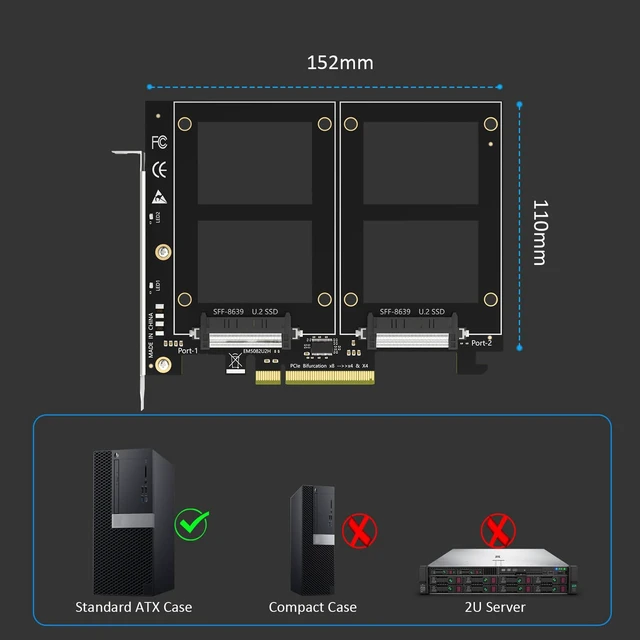 Alt view image 7 of 7 - PU21 Dual U.2 SFF-8639 SSD to PCIe 3.0 X8, Bifurcation Required