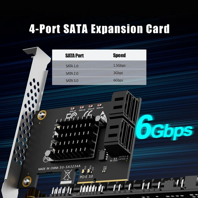 Alt view image 2 of 7 - SA3234A 4 Port PCIe SATA Expansion Card, SATA III 6Gbps, ASM1164