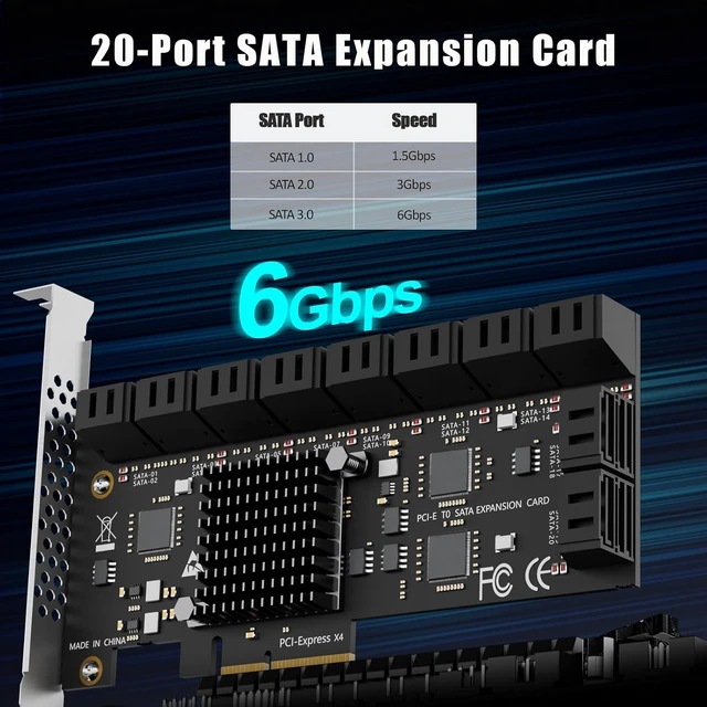Alt view image 2 of 7 - SA3220J 20 Port PCIe SATA Expansion Card, SATA III 6Gbps, ASM1164