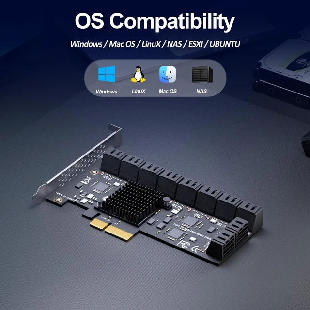 Alt view image 7 of 7 - SA3220J 20 Port PCIe SATA Expansion Card, SATA III 6Gbps, ASM1164