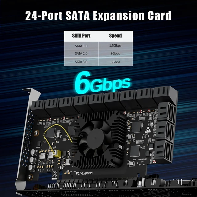 Alt view image 2 of 7 - SA3824A 24 Port SATA Expansion Card, SATA III 6Gbps, 4 x ASM1164