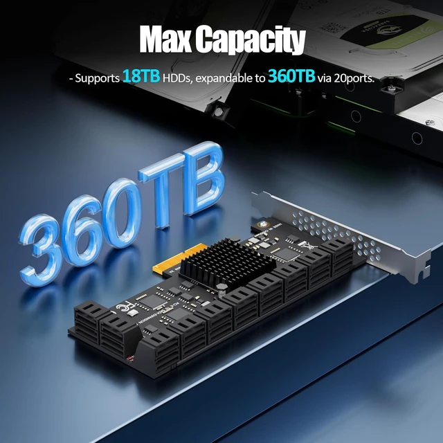 Alt view image 6 of 7 - SA3220J 20 Port PCIe SATA Expansion Card, SATA III 6Gbps, ASM1164