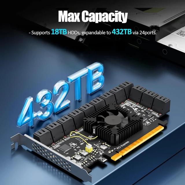 Alt view image 6 of 7 - SA3824A 24 Port SATA Expansion Card, SATA III 6Gbps, 4 x ASM1164