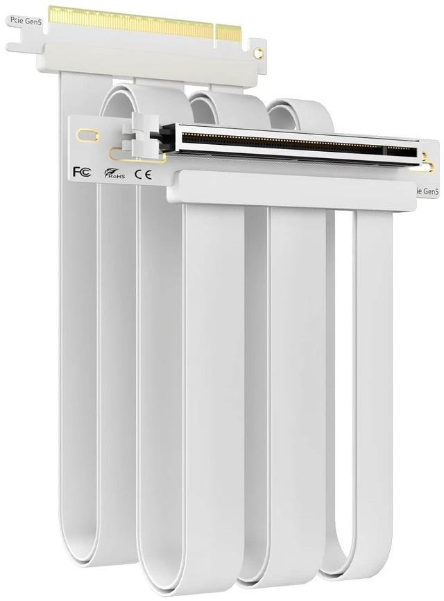 Main image of 600mm PCIe 5.0 x16 GPU Riser Cable, 90 Degree Right Angle, White