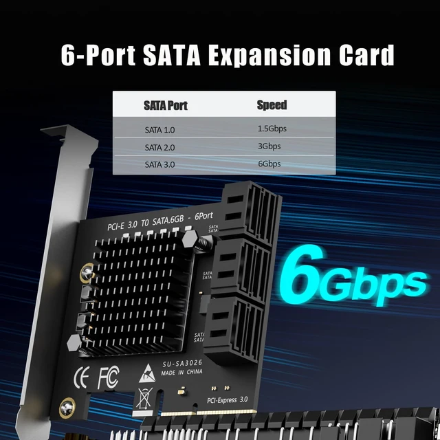 Alt view image 2 of 7 - SA3026C 6 Port PCIe SATA Expansion Card, SATA III 6Gbps, ASM1166