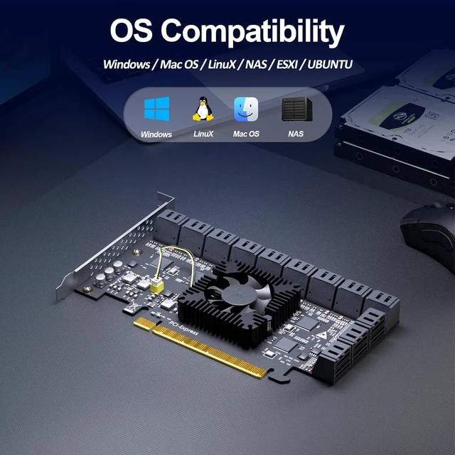 Alt view image 7 of 7 - SA3824A 24 Port SATA Expansion Card, SATA III 6Gbps, 4 x ASM1164