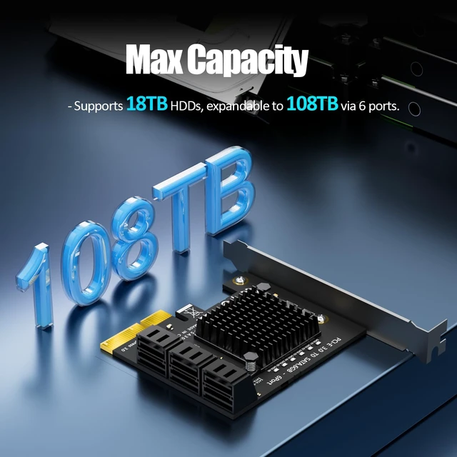 Alt view image 6 of 7 - SA3026C 6 Port PCIe SATA Expansion Card, SATA III 6Gbps, ASM1166