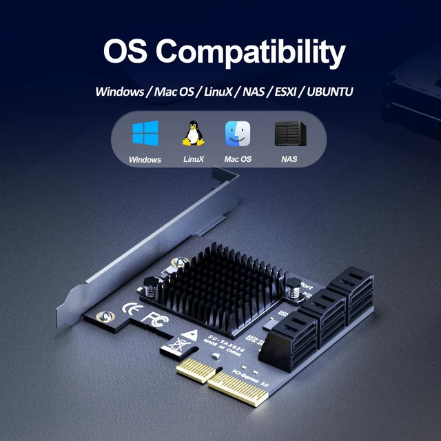 Alt view image 7 of 7 - SA3026C 6 Port PCIe SATA Expansion Card, SATA III 6Gbps, ASM1166