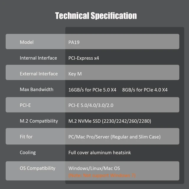 Alt view image 7 of 7 - PA19 M.2 NVMe to PCIe 5.0 X4 Adapter Card for M.2 NVMe SSD