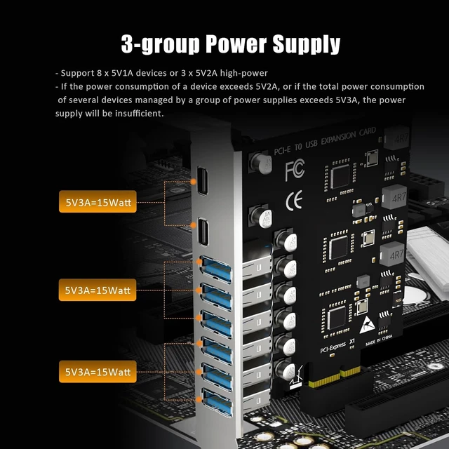 Alt view image 5 of 7 - U6A2C 8-Port 5Gbps PCIe USB 3.0 Card, 2 USB-C and 6 USB-A