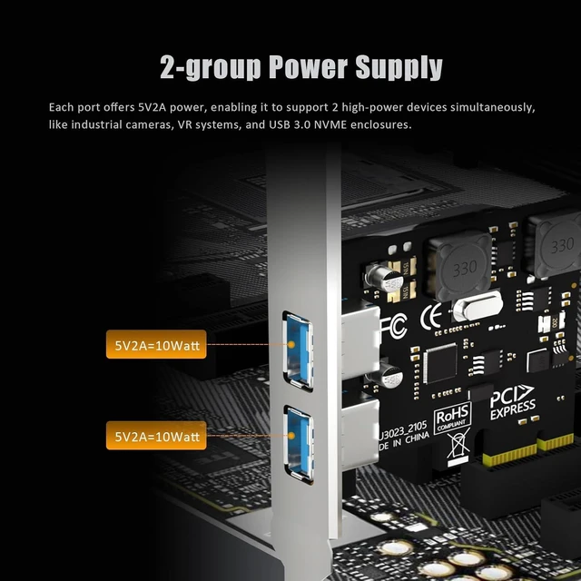 Alt view image 5 of 7 - U3023 2-Port PCIe USB 3.0 Card, USB 3.2 Gen 1 5Gbps, PCIe x1