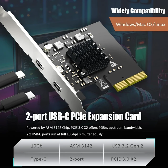 Alt view image 3 of 7 - U3142C 2-Port 10Gbps PCIe USB C Card, USB 3.2 Gen 2, PCIe x4