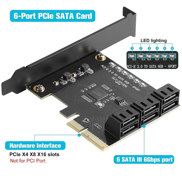 Alt view image 2 of 7 - 6-Port SATA Expansion Card with PCIe X4 Interface