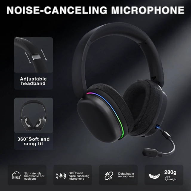Alt view image 7 of 7 - G7 Pro Wireless Gaming Headset with 7.1 Surround Sound, 40mm Driver, BT5.3 Gaming Headphones with Mic, RGB, 10ms Latency, 65H Battery, PC Gaming Headset for PS5,PS4, Switch,PC,Wired Mode for Xbox