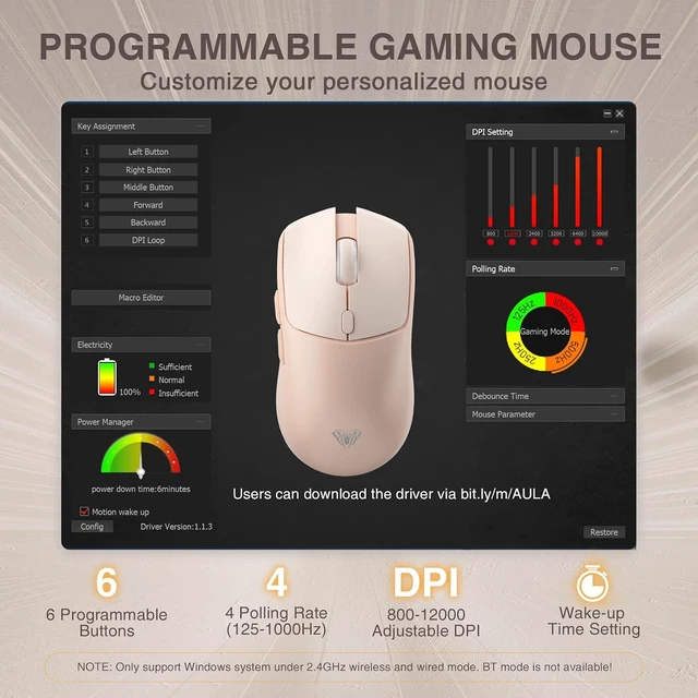 Alt view image 6 of 7 - SC580X Wireless Gaming Mouse, Tri-Mode Gaming Mice & 12000 DPI