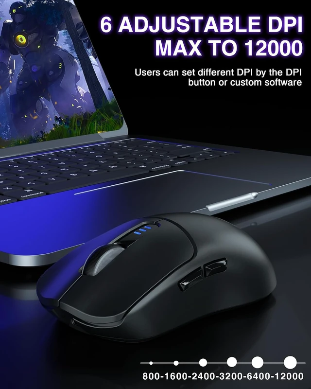 Alt view image 4 of 7 - SC580 Wireless Gaming Mouse, Tri-Mode Black Gaming Mice & 12000 DPI