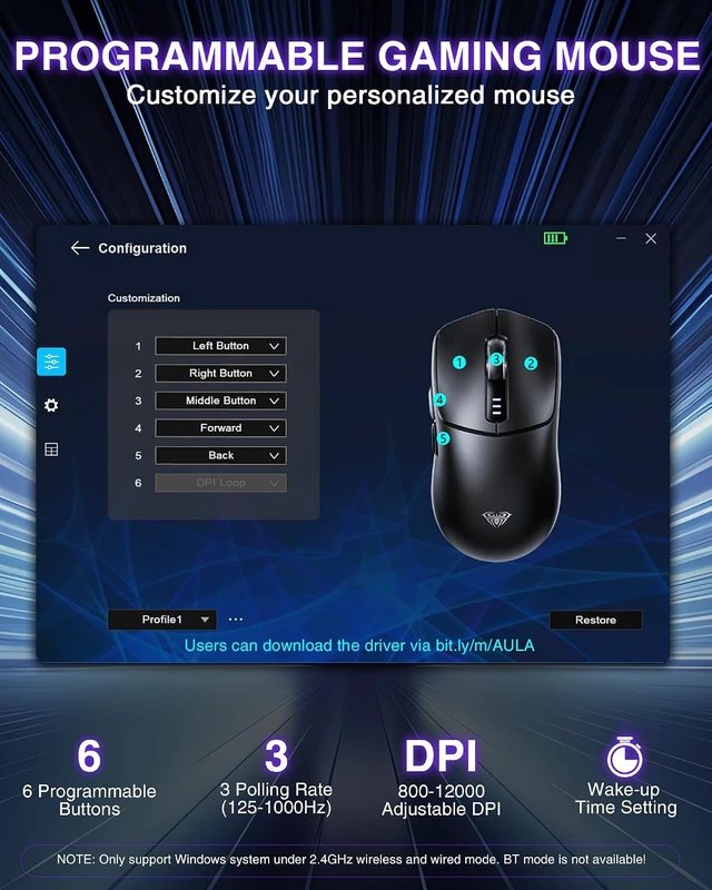 Alt view image 7 of 7 - SC580X Wireless Gaming Mouse, Tri-Mode Purple Gaming Mice & 12000 DPI