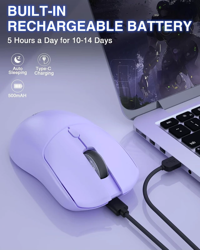 Alt view image 6 of 7 - SC580X Wireless Gaming Mouse, Tri-Mode Purple Gaming Mice & 12000 DPI