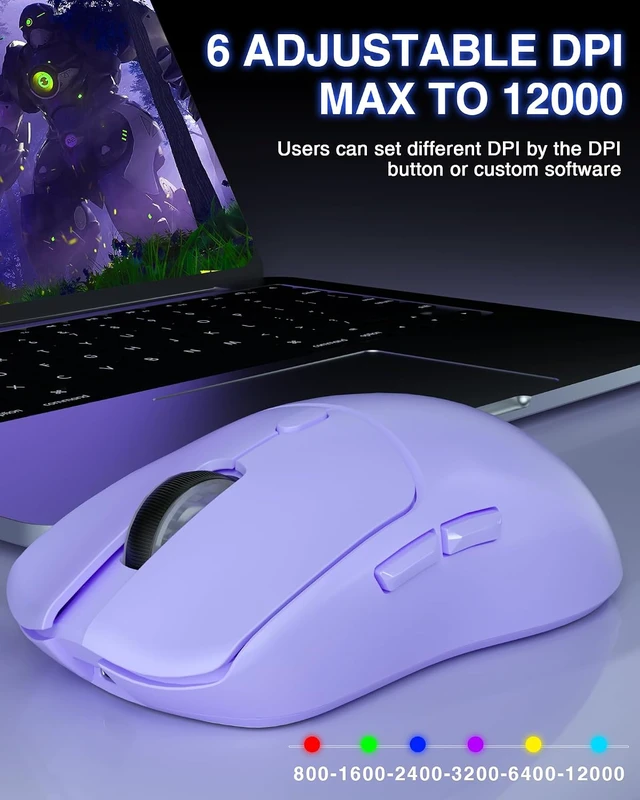 Alt view image 4 of 7 - SC580X Wireless Gaming Mouse, Tri-Mode Purple Gaming Mice & 12000 DPI