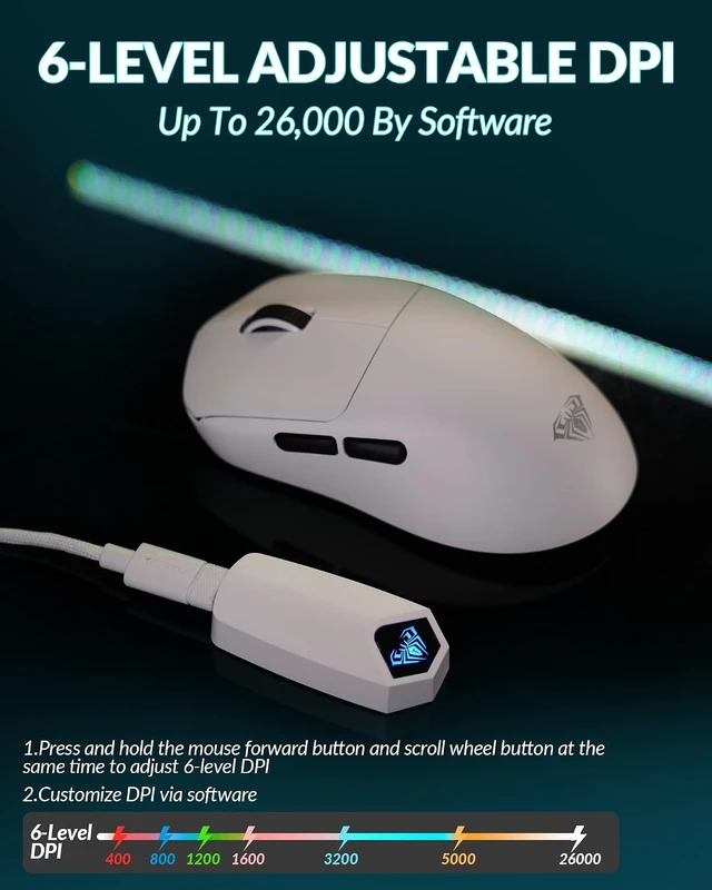 Alt view image 6 of 7 - SC800 Wireless Gaming Mouse, White Gaming Mice & 26000 DPI, 37g